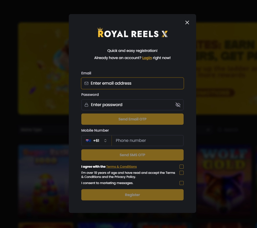 Royal Reels X Sign Up